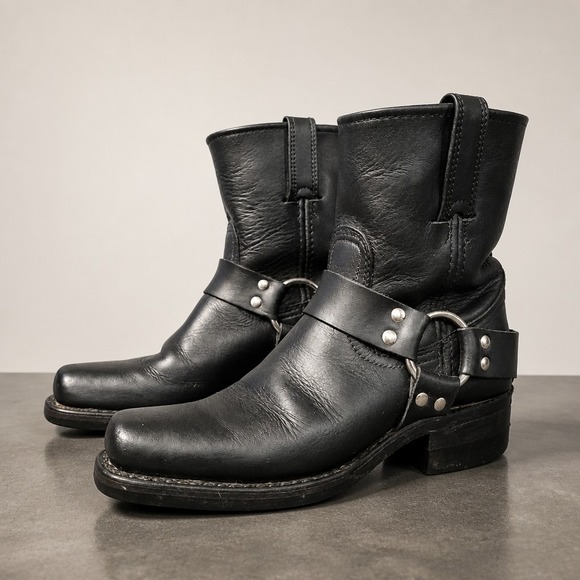 Frye Shoes - Frye Black Leather Women's Harness 8R Motorcycle Boots Size 6
